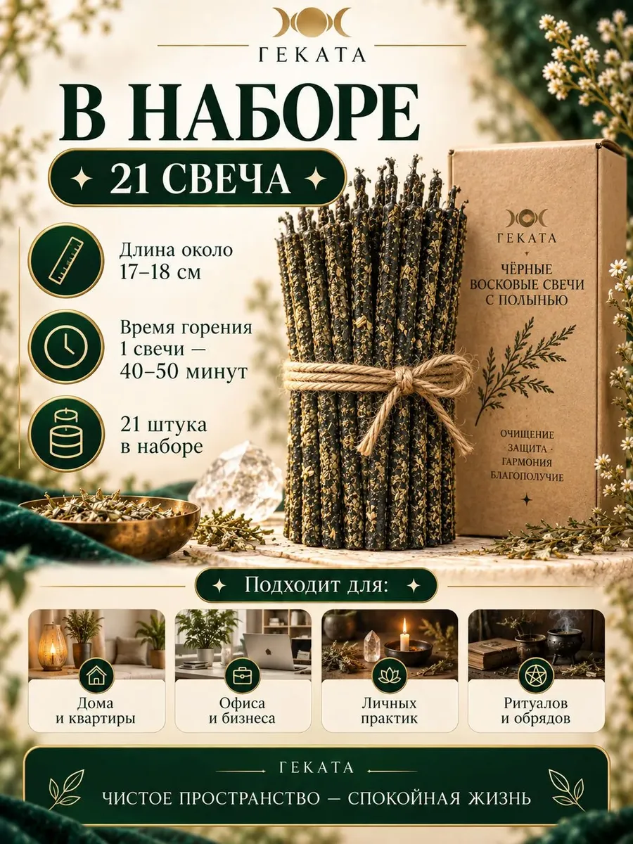 Чёрные магические свечи с полынью для очищения и защиты